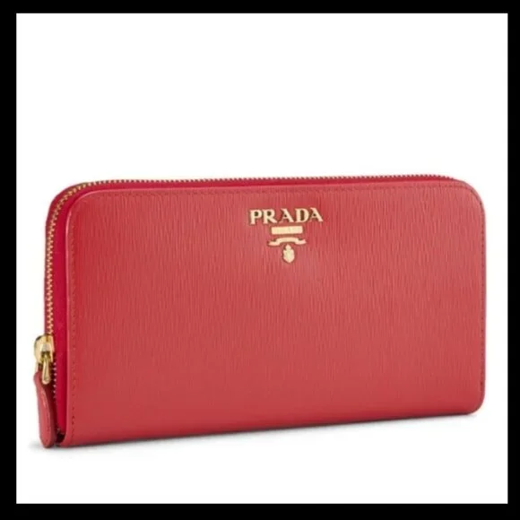 **HP** PRADA Red Leather Zip Around Wallet - Picture 1 of 16